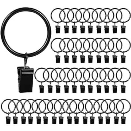 46 Pack Shower Curtain Hooks, Curtain Clips Metal Hooks Curtain Rings with Clips Curtain Hangers Black Curtain Rings, Curtain Rod Clips Photo Small Clips Shower Curtain Hanger for Indoor Outdoors