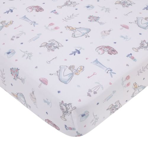 NoJo Disney Alice in Wonderland Light Blue, Pink, and White, Rabbit, and Cheshire Cat Super Soft Nursery Fitted Crib Sheet