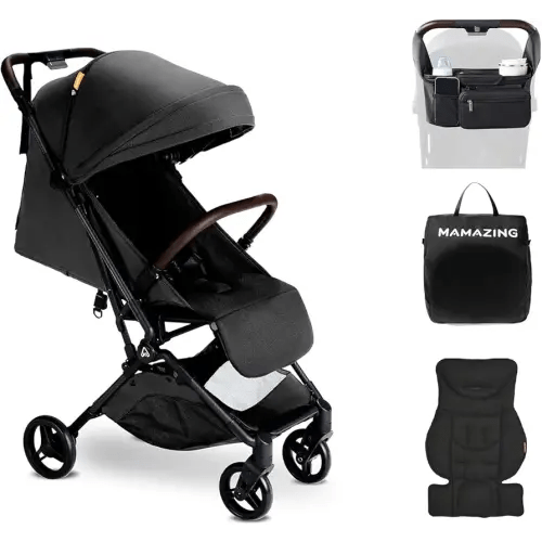 Lightweight Baby Travel Stroller with Carbor Fiber Frame, Compact & Airplane-Friendly, One-Handed Folding Design, 11.6 lbs, Perfect for Toddlers, Organizer & Cushion Included, Jet