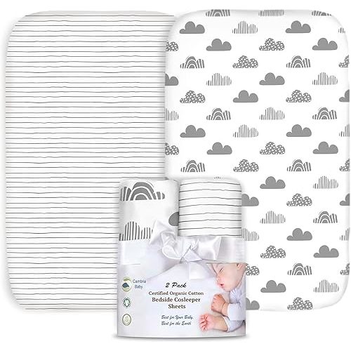 100% Organic Cotton 2 Pk of Bedside Sleeper Bassinet Fitted Mattress Sheets for Mika Micky, Baby Delight, Ronbei, Chicco, KoolerThings, Cloud Baby, AMKE, Angelbliss, Maxi-COSI, Arm's Reach, and More.