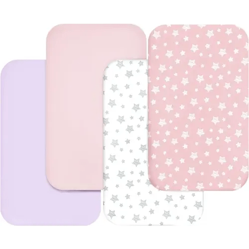 Bassinet Sheets for Baby Boys Girls 4 Pack(33" x 20"), Compatible with Mika Micky, Baby Delight, Dream On Me, Koola, AMKE and Other Rectangle Bassinet Mattress, Pink