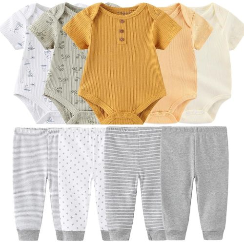 Baby Layette Set Baby Boys' 9-Piece Bodysuits Pants Set Toddler Girl Boy Unisex Baby Gift Sets