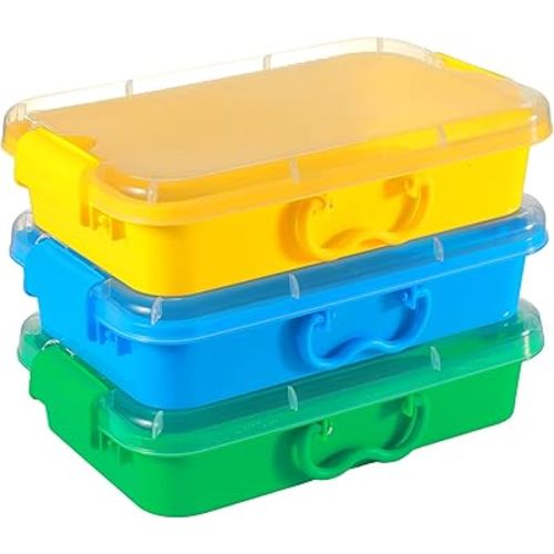 3 Pack,Empty Sensory Bin,13.5 Inch Storage Container,Portable Plastic Storage Bins, Stackable Play Tray for toys,arts,crafts and sand.