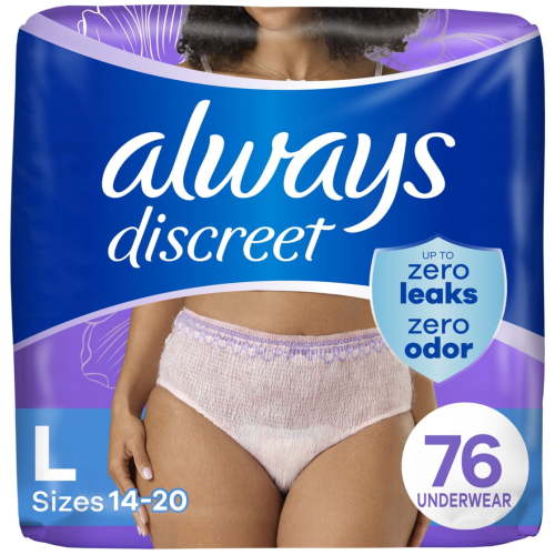Always Discreet Adult Incontinence Underwear for Women and Postpartum Underwear, L, 76 Count
