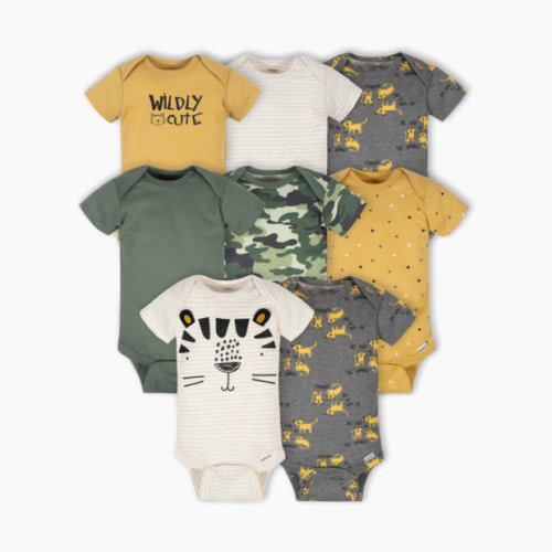 Short Sleeve Printed Onesies Bodysuits (8 Pack) - Camo Tiger