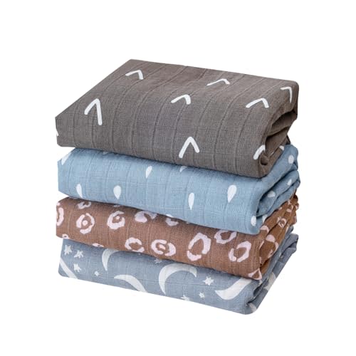 CoolaPeach 4 Set Muslin Swaddle Blankets for Newborn (Moon)