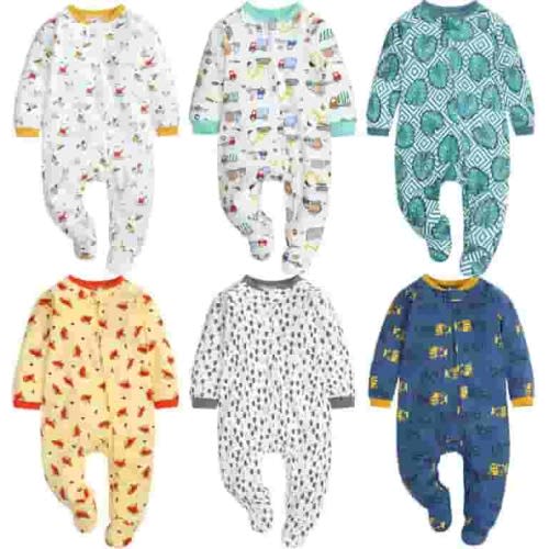 Riecok Onesies for Baby Kids Boy Girl Double Zipper Footie Romper Jumpsuit Sleeping Pajamas Cotton One-piece Newborn Overalls 0-3 Months Blue