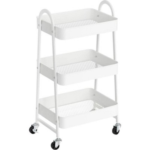 SONGMICS 3-Tier Rolling Cart Metal Storage Cart White