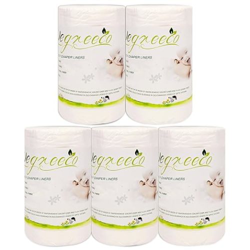 wegreeco Unscented Diaper Liners - Fragance Free and Chlorine Free Cloth Diaper Liners - 100 Sheets Per Roll (5 Roll)