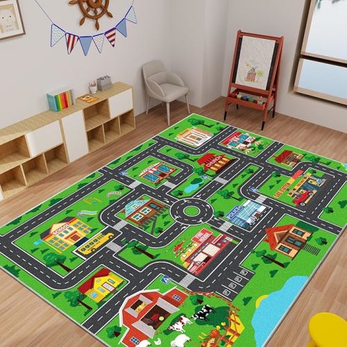 Kids Carpet Car Play Rug, City Life Traffic Road Kids Rug Playmat,Non Slip Children Educational Game Car Mat Area Rug for Playroom Baby Toddler Boys Bedroom Classroom (59X39.4 INCH, Style 1)