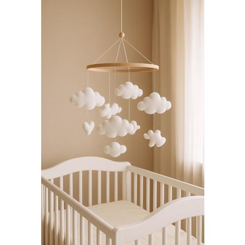 Natural Clouds Mobile Nursery Felt Sky Baby Mobile Hanging Star Neutral Mobile Baby Shower Gift  mobile