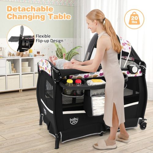 Infans 4 in 1 Portable Pack & Play Foldable Baby Bassinet w/Mattress Carrying Bag Black