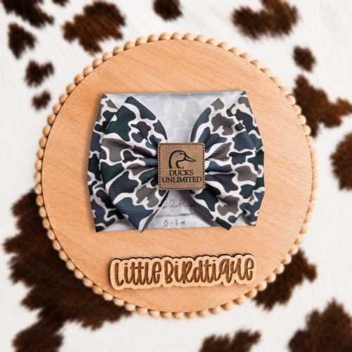 Retro Marsh Camo Headwrap or Bow on Nylon or Clip with Patch Newborn Infant Toddler Camouflage Bow