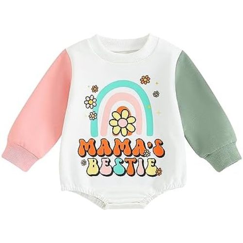 Baby Girl Bubble Romper Mama's Bestie Sweatshirt Long Sleeve Romper Oversized Bodysuit Fall Winter Clothes
