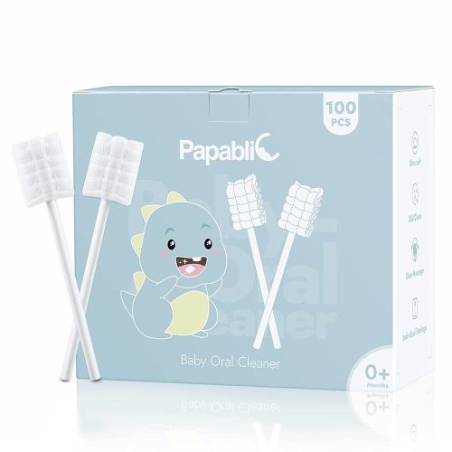 Papablic Baby Tongue Cleaner, Baby Oral Cleaner, Disposable Infant Mouth Cleaner Newborn, Upgrade Gum Cleaner with Paper Handle or Infants Ages 0-2 Years, 100 Pack