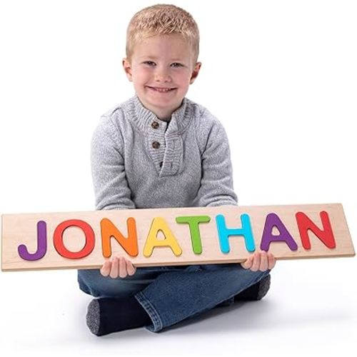 Fat Brain Toys Wooden Personalized Name Puzzles for Toddlers 1-3+, Custom Puzzles, Flat Rate up to 9 Letters