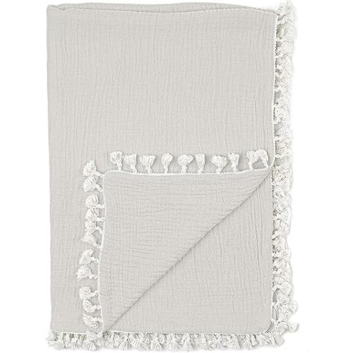 Crane Baby Muslin Swaddle Blanket, Soft Cotton Lightweight Nursery and Stroller Blanket for Baby Boys & Girls, Moonstone, 30" x 40"