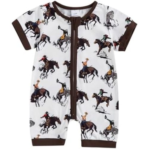 Newborn Baby Boy Summer Clothes Cute Print Round Neck Short Sleeve Romper Jumpsuit One Piece Outfit