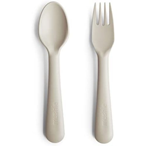 mushie Flatware Fork and Spoon Set for Kids | Made in Denmark (Ivory)