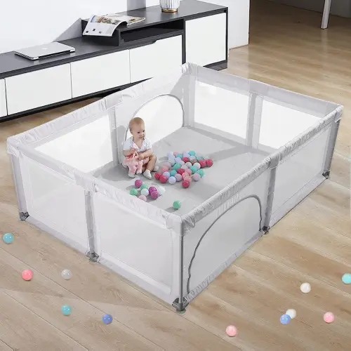 Baby Playpen, Playpen for Babies, Extra Large Play Yard for Infants Toddlers, Indoor Safety Kids Activity Center, Anti Fall Baby Fence with Window Gates(79x59x27 Inches, Grey)