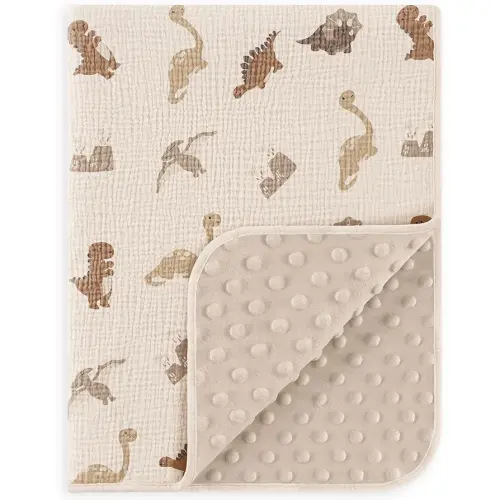 Susurration Baby Blanket for Unisex Boys Girls, Soft Nursery Minky Blanket with Muslin Cotton Front and Dotted Fleece Back, Receiving Blanket for Baby Newborn Infant, 30x40inch (Dinosaur)