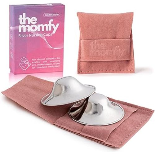 Silver Nursing Nipple Shields - Trilaminated Protective Nursing Cups for Breastfeeding, Nickel Free | Free Storage Pouch - Regular