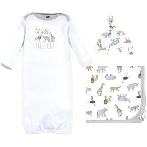 Hudson Baby Unisex Baby Gown, Swaddle Blanket and Cap or Headband, 0-6 Months