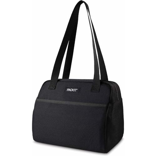 PackIt® Freezable Hampton Lunch Bag, Black, Built with ECOFREEZE® Technology, Collapsible, Reusable, Zip Closure with Front Pocket and Shoulder Straps, Designed for Fresh Office Lunches