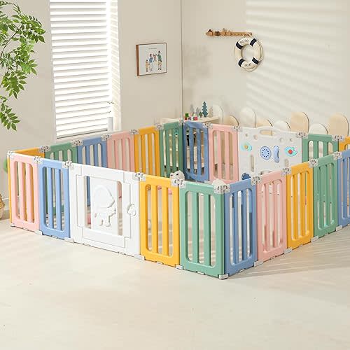 Extra Large Foldable Playpen for Babies and Toddlers, Adjustable Baby Play Yard - Colorful