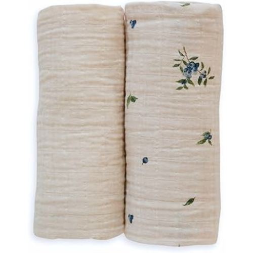 2 Pack, 100% Organic Cotton Muslin Swaddle Blankets, Baby, Girls and Boys, 47x47, Blueberry & Ivory Solid Color, Breathable, Washable, Dryable