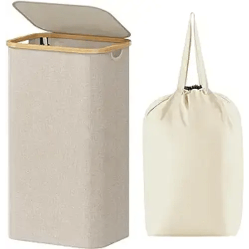 Lifewit 100L Laundry Basket with Lid, Clothes Hampers for Laundry with Bamboo Handles and A Removable Laundry Bag, Large Foldable Laundry Hamper for Bedroom, Bathroom, Dorm, Laundry Room, Beige