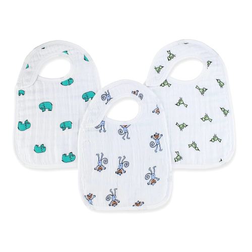 aden + anais 100% Cotton Muslin Snap Bib – Super Absorbent, Soft 3-Layer Baby Bib for Boys & Girls with Adjustable Snap-Closure for Teething, Eating, Drooling, 3-Pack, Jungle Jam