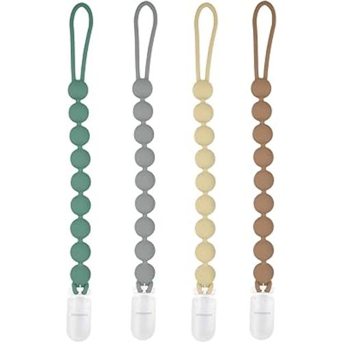 Silicone Pacifier Clip Holder, 4 Pack One Piece Soft Flexible Binky Clips Pacifier Holder Clip for Boys, Birthday Christmas Shower Gift