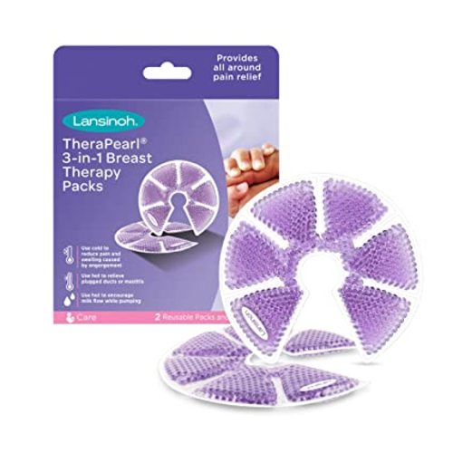 Lansinoh TheraPearl 3-in-1 Breast Therapy Packs with Soft Covers, Hot and Cold Breast Pads for Breastfeeding Moms, 2 Pack - 2 Count (Pack of 1)