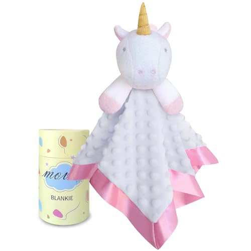 MOVEPAI White Unicorn Baby Security Blanket Loveys for Babies Girls, 16" Soft Baby Lovey Blanket, Baby Snuggle Stuffed Animals Blankie, Baby Girls Gifts for Infant and Toddler