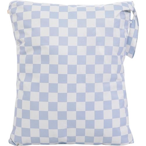 Ali+Oli Water Resistant Dual-Compartment Wet-Dry Bag for Travel, Hook to Stroller, Daycare, Diapers, Diaper Bag, Clutch Bag,15x12 inches (Blue Checkers)