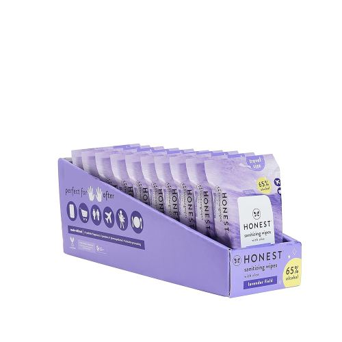 The Honest Company Sanitizing Alcohol Wipes | Kills 99% of Germs, Made With Aloe | Lavender, 150 Count (10 Packs of 15)