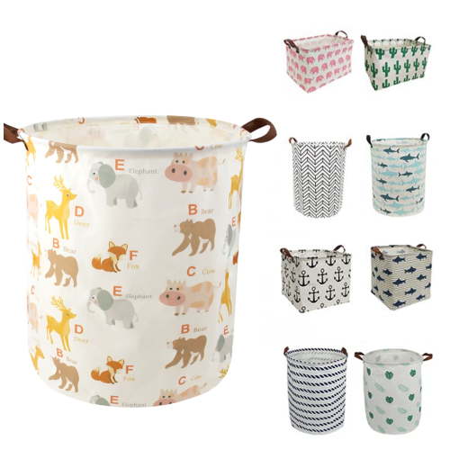 AUCHEN 19.7" Collapsible Laundry Basket, Foldable Cotton Linen Laundry Hamper for Baby Girl Boy, Large Capacity Basket with Handles Bag Dirty Clothes Toy Storage Basket Bin