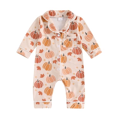 Balaflyie Baby Girl Button Down Pajamas Romper One-Piece Jumpsuit Long Sleeve Sleeper Infant Sleepwear