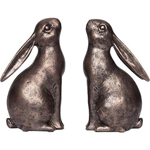 Creative Co-Op Decorative Resin Rabbit Bookends, Bronze, Set of 2
