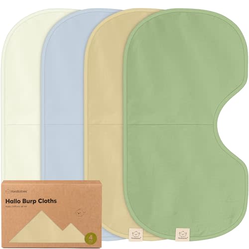 KeaBabies 4-Pack Baby Burp Cloths Baby Girl, Boy - Organic Cotton Burp Cloth, Extra Large, Absorbent, Soft Burping Cloths & Bibs Set for Babies, Newborn Burp Clothes, Thick Burp Rags (Dew)
