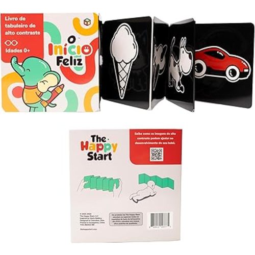Happy Start Award-Winning High Contrast Board Book - Newborn Black & White Baby Cards, Easy to Clean, Hospital Approved, Stands on Its Own, Tummy Time Toy, Ages 0+ (Portuguese)