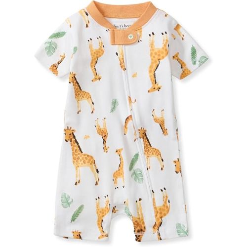 Burt's Bees Baby Short Sleeve Pajamas, Unisex One-Piece Sleeper Romper, 100% Organic Cotton Toddler Summer Clothes Outfit