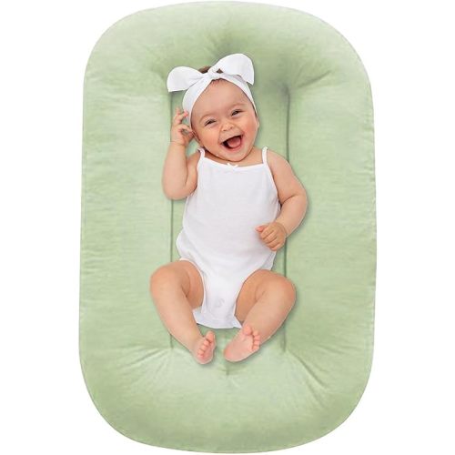 Baby Lounger 0-18 Months, Baby Lounger for Newborn, Soft Organic Cotton Breathable Lounger for Infants (Green Baby Lounger)