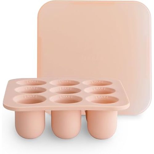 mushie Fresh Food Feeder Freezer Tray with Lid for Frozen Baby Food | 9 Cups x 0.5 oz | BPA Free Storage Container (Blush)