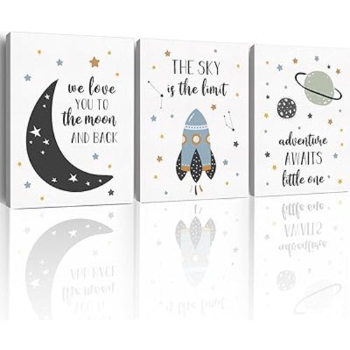 Yuzi-n Space Decor for Boys Room, Wall Art Decor for Kids Room Boys Bedroom Nursery Playroom, Outer Space Posters Set of 3 (12x15 Inches)