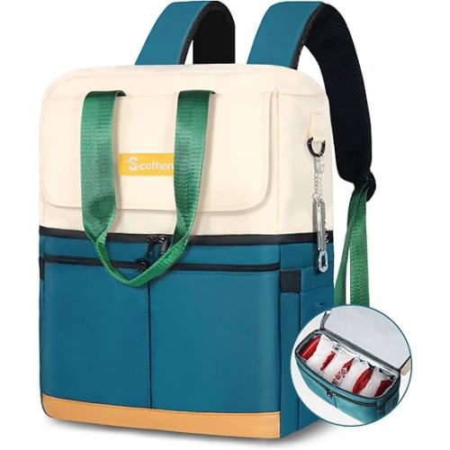 Backpack Cooler with Double Decker & 12 Ice Packs- Keeps 36 Cans Cold for Up to 24 Hours- Waterproof & Leak Proof Insulated Cooler Backpack- Stylish Cooler Bookbag for Women Travel Work Beach