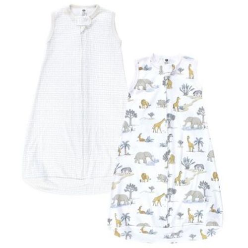 Hudson Baby Cotton Long-Sleeve Wearable Sleeping Bag, Sack, Blanket, Neutral Safari World Sleeveless, 3-9 Months
