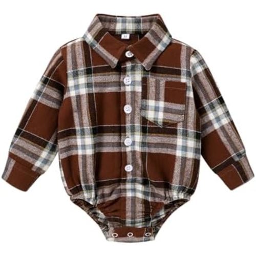 HAPPYMA Newborn Baby Boy Girls Plaid Outfit Flannel Romper Tops Infant Long Sleeve Button Down Plaid Casual Bodysuit Clothes