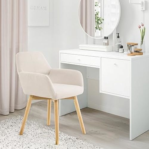 Mid Century Modern Armchair - Comfy Accent Chair for Living, Dining, Bedroom & Home Office (Beige, 1)